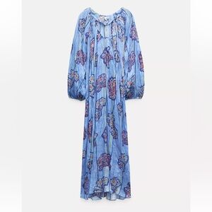 NWT Zara ZW Collection Floral Blue Maxi Dress